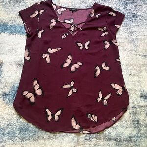 Dynamite Burgundy Butterfly Print Blouse